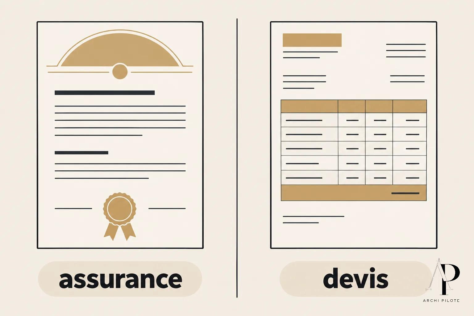 Certificat et devis affichés côte à côte sur fond clair.