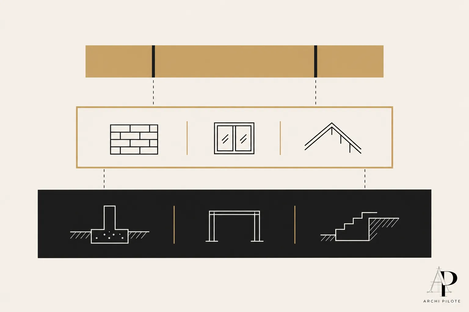 Illustration schématique présentant les postes du budget de rénovation intérieur avec des éléments de structure, menuiserie